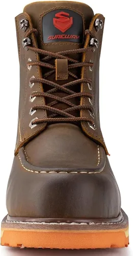 Vista 4 de SUREWAY Botas de trabajo para hombre, resistentes, suaves, compuestas, con punta de acero, cómodas, GoodyearWelt, cuero de grano completo, botas