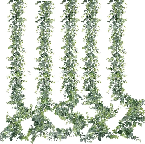Vista 10 de Sggvecsy - Paquete de 2 guirnaldas artificiales de eucalipto, follaje artificial de eucalipto, plantas colgantes falsas, vides artificiales, 1,83