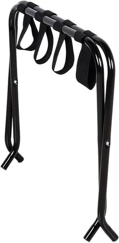 Vista 2 de Soporte de equipaje plegable para mesa y asiento de metal (negro) para habitación de invitados, soporte de maleta, portaequipajes para habitación