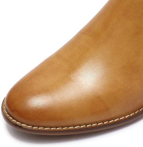 Vista 3 de Mona flying Botines de cuero para mujer, botas de tobillo con cremallera lateral, tacón bajo, botas cortas para mujer