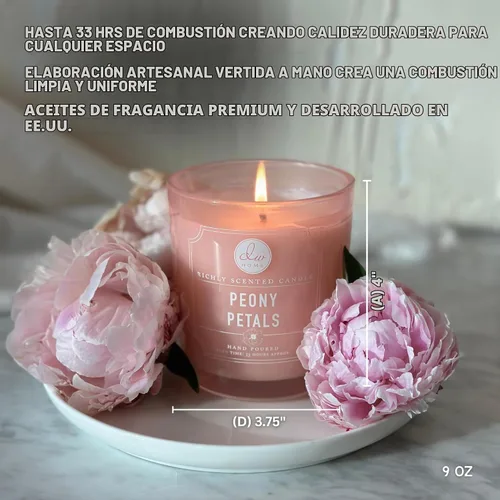 Vista 4 de DW Home Vela perfumada de pétalos de peonía para el hogar, tarro de vela de 9 onzas, 8.8 onzas, hasta 33 horas de combustión, vela perfumada de lujo