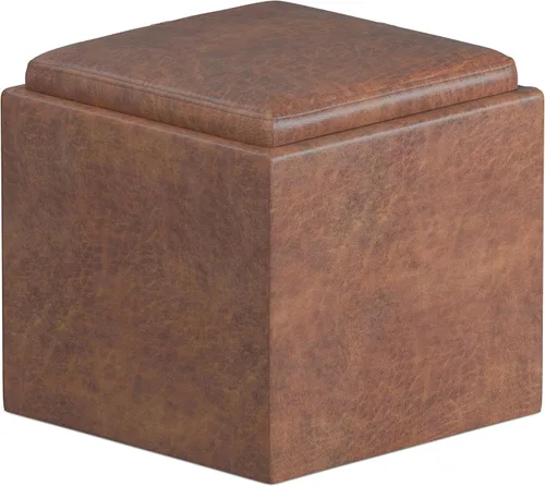Vista 16 de SIMPLIHOME Rockwood - Otomana de almacenamiento en cubo con bandeja, otomana tapizada de cuero vegano de 17 pulgadas de ancho en marrón envejecido