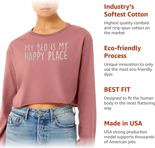 Vista 9 de My Bed is My Happy Place - Camiseta recortada de manga larga Napper Present Diseño de siesta