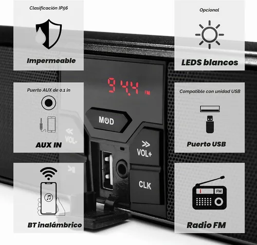 Vista 3 de GoHawk Altavoces Bluetooth para motocicleta impermeables con luz LED RE8 Negro