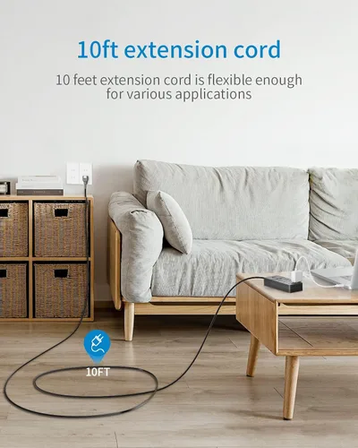 Vista 3 de Protector de sobretensiones de 2 puntas con cable de extensión de 10 pies, adaptador de toma de 2 puntas a 3 puntas NTONPOWER con 6 tomas y 2