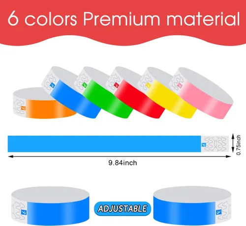 Vista 2 de 600 pulseras de papel para eventos, bandas de muñeca resistentes al desgarro, bandas impermeables de neón, desechables, pulseras adhesivas