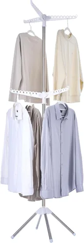 Vista 20 de CASAMAYA Tendedero plegable para ropa de 74.8 pulgadas, 2 niveles, con riel giratorio para 54 piezas de ropa, ahorro de espacio, interior, acero