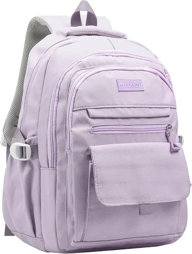 Vista 10 de Phaoullzon Mochila escolar para niñas adolescentes para niños, mochila estética universitaria para laptop para mujeres, Beige, Grande