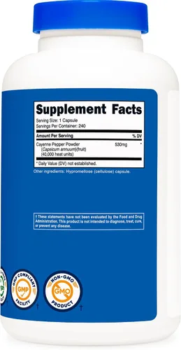 Vista 5 de Nutricost - Pimienta de Cayena 530 mg, 240 cápsulas - 40,000 unidades de calor, sin gluten, sin OMG