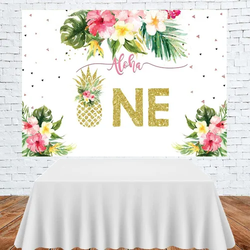 Vista 3 de Lofaris Fondo de fiesta de verano con diseño floral tropical hawaiano de piña, piña, decoración de fiesta de cumpleaños para niños, 7 x 5 pies