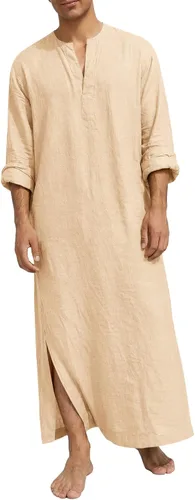 Vista 8 de Runcati Bata de caftán para hombre de manga larga Thobe Kurta Muslim Blanco