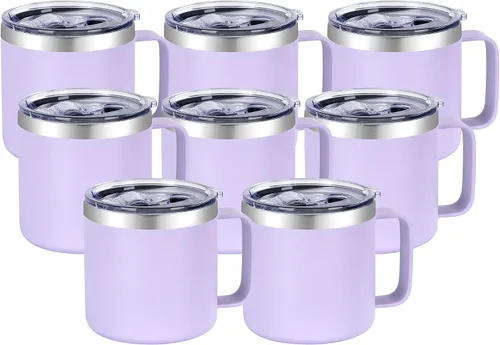 Vista 28 de VEGOND Taza de café aislada de 14 onzas con asa, taza de café de viaje de acero inoxidable con tapa, taza de café de metal al vacío de doble pared