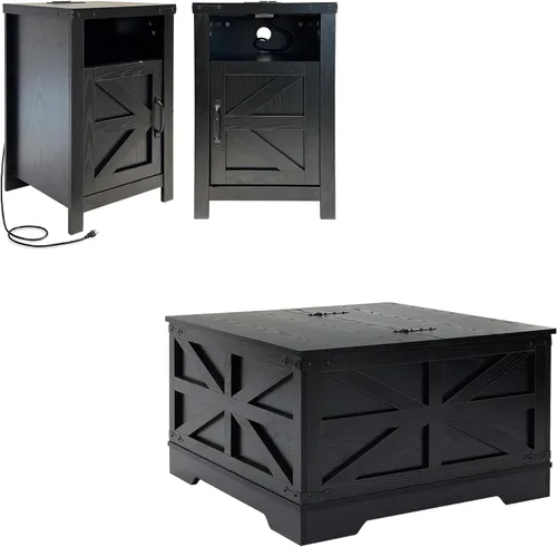 Vista 26 de Mesa de centro negra con almacenamiento, mesa de cóctel con parte superior elevadora con bisagras, mesa central cuadrada de madera con gran