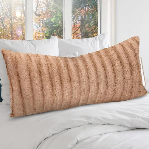 Vista 14 de Cheer Collection Almohada Larga de Pelo Sintético - Almohada Decorativa para Cama y Sofá - Almohada Lumbar Decorativa con Relleno, Negra