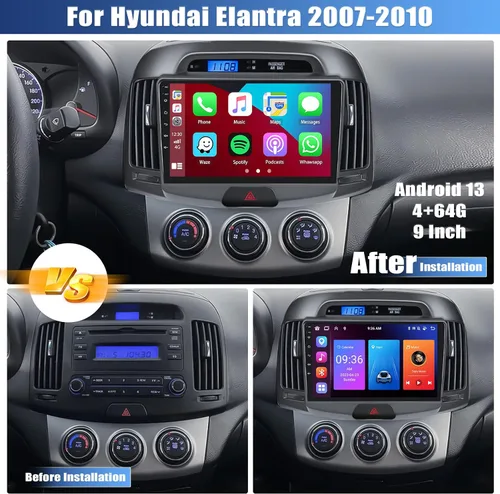 Vista 2 de [8 Core 4G+64G] Radio de coche para Hyundai Elantra 2007-2010 con Carplay inalámbrico Android Auto, pantalla táctil de 9 pulgadas, Android 15