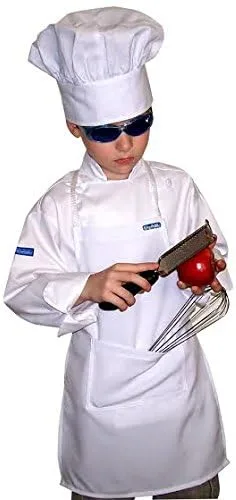 Vista 2 de Chefskin M White Kid Kids Chef Set (Apron+sombrero) Lite Tela Se adapta a 8-12