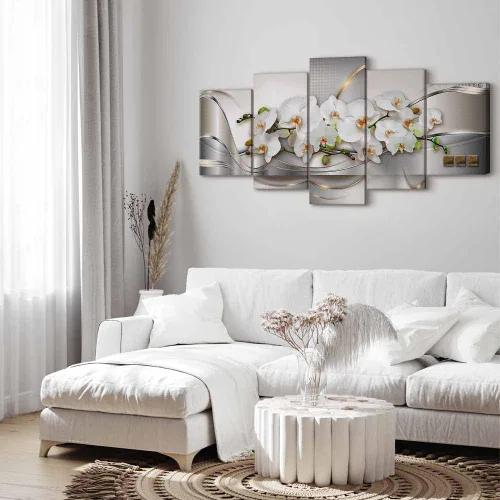 Vista 2 de Lienzo decorativo con impresión artística de diseño de orquídea de Artgeist Orquídea #01