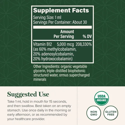 Vista 3 de Global Healing Center - Suplemento líquido orgánico sublingual de vitamina B12 5000 MCG, metilcobalamina, adenosilcobalamina, hidroxo, energía