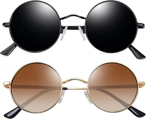 Vista 8 de Joopin Gafas de sol redondas pequeñas Hippie Circle Teashades Traje de protección UV Todo negro