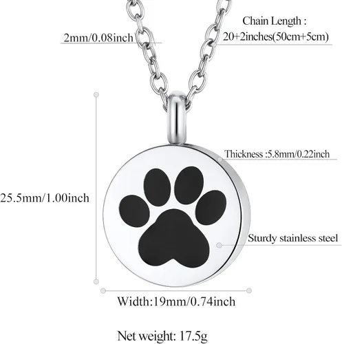 Vista 90 de FindChic Collares personalizados con urna para cenizas, barra vertical, gato, luna, reloj de arena, garra de perro, acero inoxidable, chapado en oro