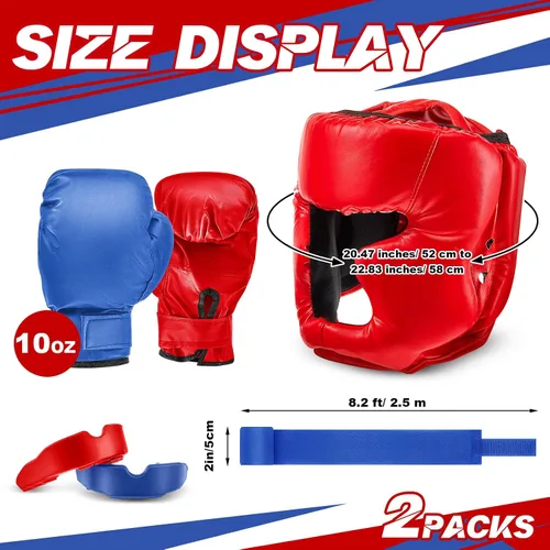 Vista 2 de Kanayu Juego de 12 piezas de equipo de boxeo para niños principiantes de 6 a 18 años, incluye casco de boxeo y guantes, vendas, protectores bucales