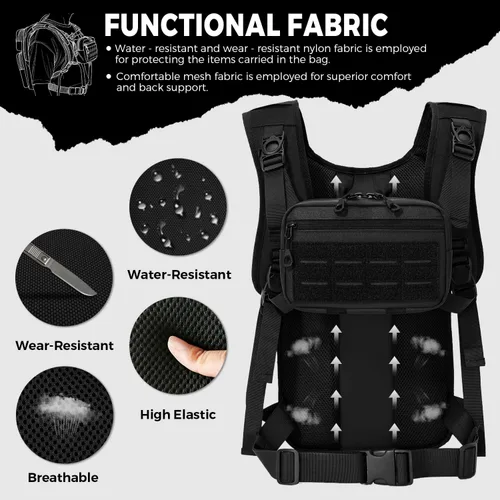 Vista 4 de Koculemi Mochila táctica de hidratación con bolsa de agua de 2L y bolsa táctica pequeña delantera, mochila de agua para exteriores para hombres