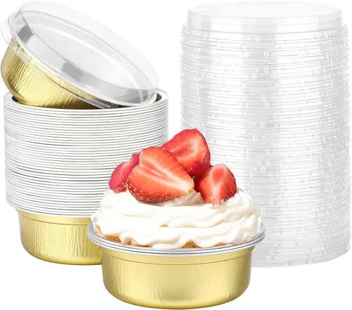 Vista 27 de Beasea Disposable Ramekins with Lids, 50 Pack 8oz 235ml Aluminum Foil Baking Cups with Lids, Aluminum Creme Brulee Ramekins Muffin Cupcake Pudding