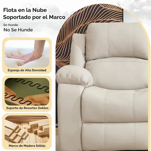 Vista 5 de Sofá reclinable de piel sintética de 3 plazas, color beige