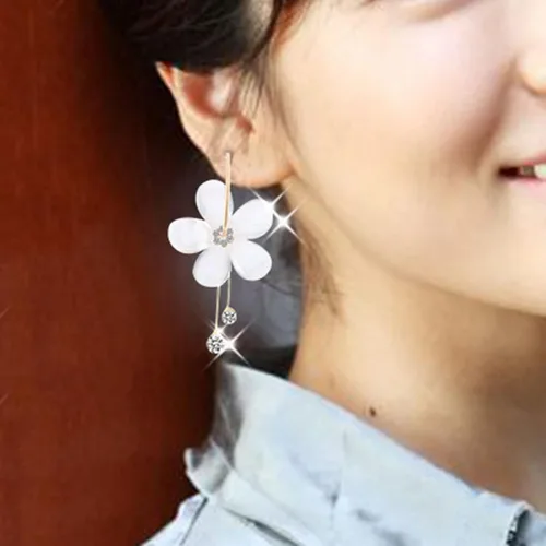 Vista 5 de 1 par de aretes colgantes con forma de gota y colgante, aretes colgantes florales con diamantes de imitación para mujeres, adolescentes, niñas
