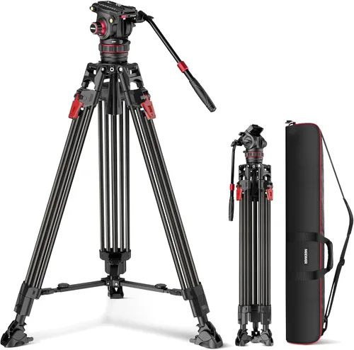 Vista 10 de NEEWER Trípode de cámara de video de 76", trípode portátil de liberación rápida de un paso con cabezal fluido, soporte de trípode de aluminio