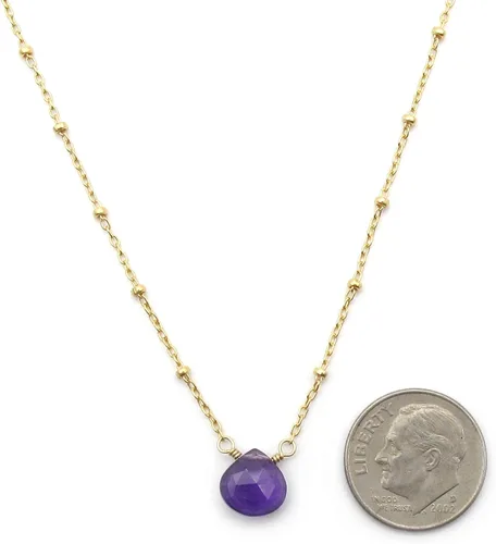 Vista 3 de Collar con colgante de piedra natal con piedra preciosa genuina, relleno de oro de 14 quilates, 18 pulgadas