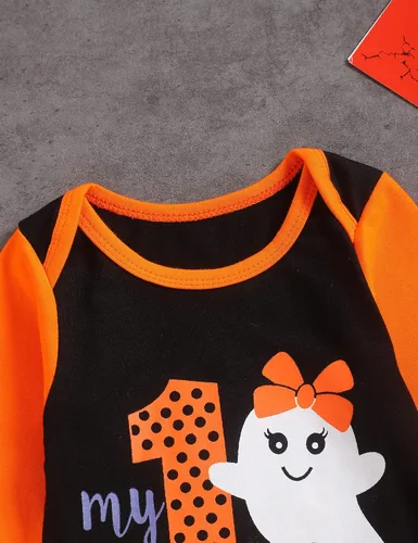 Vista 3 de TUEMOS Body de Halloween para bebé niña con diadema, primer conjunto de ropa de Halloween