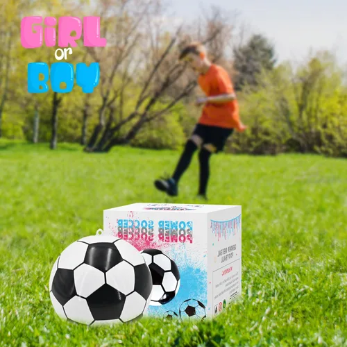 Vista 6 de FIEKEICC Kit de polvo de pelota de fútbol para revelación de género, 1 azul y 1 rosa, ideas locas para revelar el género, kit de pelotas de fútbol