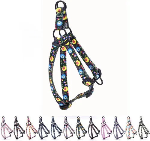 Vista 7 de Arnés para perro hembra, bonito patrón geométrico de triángulos geométricos, hebilla de liberación rápida, cuello halter ajustable para perros