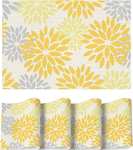 Vista 11 de Artoid Mode - Juego de 4 manteles individuales de vinilo con diseño floral, resistentes al calor, lavables, antideslizantes, de PVC, para decoración