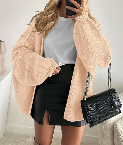 Vista 2 de PRETTYGARDEN Suéteres tipo cárdigan de gran tamaño para mujer Albaricoque