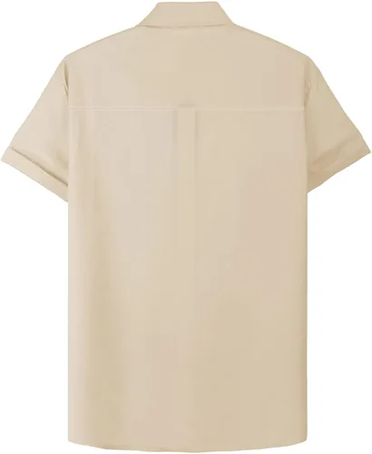 Vista 4 de NmglhNm Mens Casual Linen Cotton Short Sleeve Button Down Guayabera Shirts Hawaiian Beach Shirts with Pocket