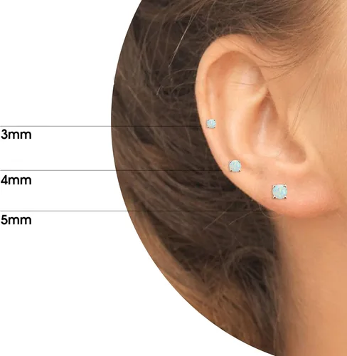 Vista 2 de Aretes de tuerca para mujer, aretes de piedra natal, piedra preciosa genuina o sintética, juego de aretes redondos de 0.118 a 0.197 pulgadas, juego