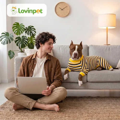 Vista 8 de LovinPet Pijama para perros grandes, mezcla de algodón, rayas negras