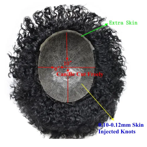 Vista 5 de Afro Toupee para hombres negros Sistemas de reemplazo de cabello 0.004 in Piel fina Afro Pelucas para hombres negros Unidades de pelo afro rizado