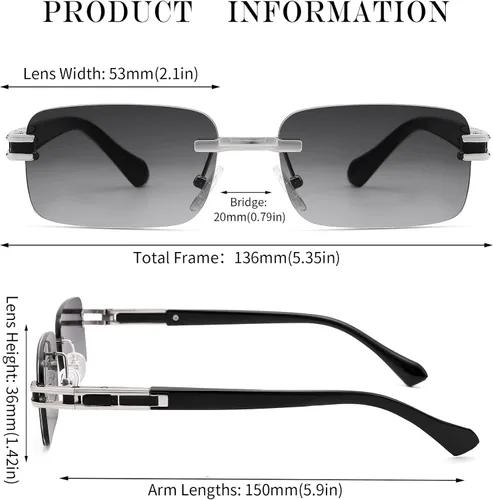 Vista 5 de Hycredi Rimless Rectangle Sunglasses for Women Men Frameless Small Square Shades Eyewear Tinted 90s Glasses