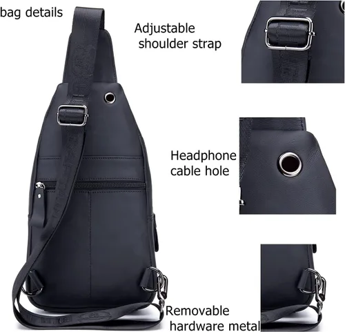 Vista 5 de BULLCAPTAIN Bolso cruzado de cuero genuino para hombre, bolso cruzado de viaje, casual, con múltiples bolsillos, para senderismo, mochilas