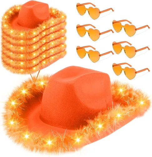 Vista 7 de Zhanmai 6 Pcs Cowgirl Light up Hat with Feather and Heart Sunglasses Negro