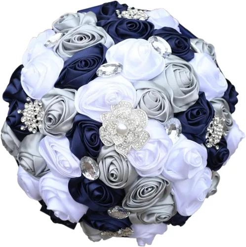 Vista 14 de Ramo de Boda Nupcial Rosa Rubor y Marfil con Broche Dorado Brillante con Diamantes de Imitación para Novia Dama de Honor Quinceañera Ramo de Flores