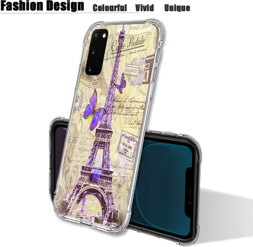 Vista 3 de Bcov Funda para Galaxy S20 5G, postal de la Torre Eiffel de París, protección contra caídas, a prueba de golpes, TPU de cuerpo completo, resistente