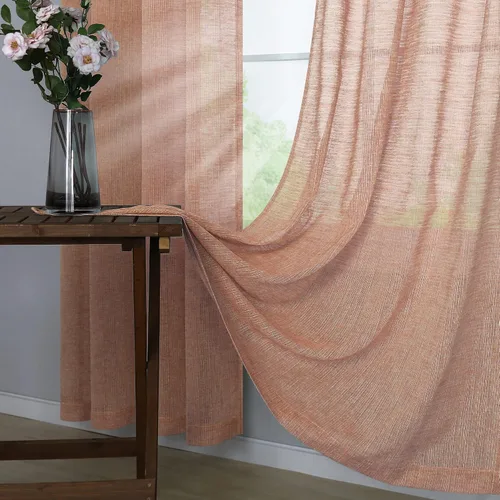 Vista 4 de Cortinas color naranja quemado de 84 pulgadas de largo para sala de estar, 2 paneles con ojales semitransparentes con textura de lino cálido