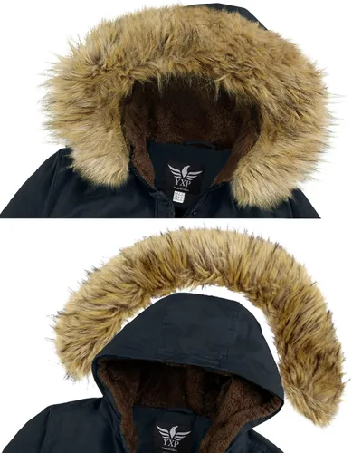 Vista 5 de YXP - Chaqueta de invierno tipo parka militar con capucha de piel, de algodón y cálido vellón para mujer