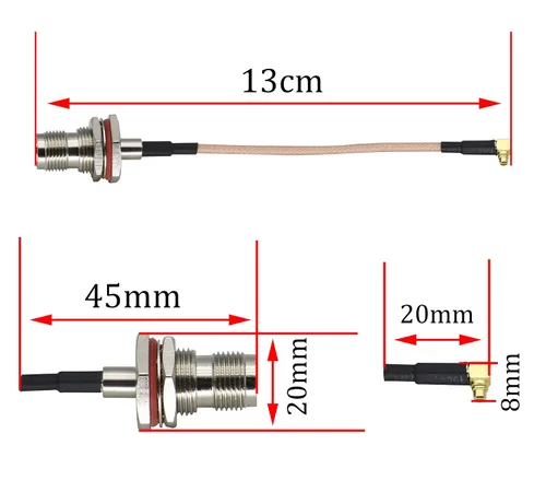 Vista 4 de RG316 TNC hembra a MMCX macho Cable de ángulo recto MMCX macho enchufe de ángulo recto a mamparo TNC Cable de extensión aérea hembra para antena