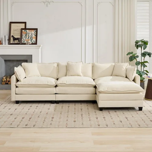 Vista 249 de Sofá seccional modular verde de 111.5", sofás seccionales grandes de 3 plazas para sala de estar, sofá nube oversized de tela chenille con otomana