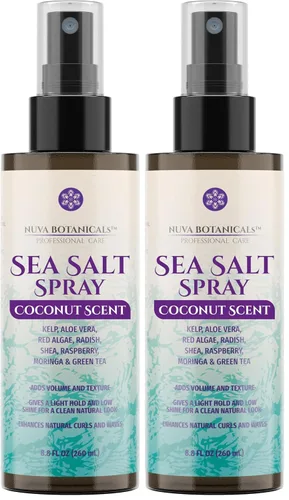 Vista 7 de Spray texturizante para el cabello con sal marina de coco con aceite de ricino, aloe vera, algas rojas, algas rojas, algas marinas, frambuesa y té